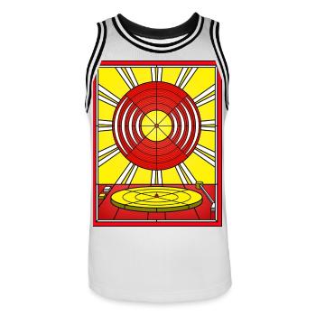 Stained Glass Vinyl Album and Turntable - Men's Basketball Jersey - white/black - Front - AI Model Male 185 dark (185cm)