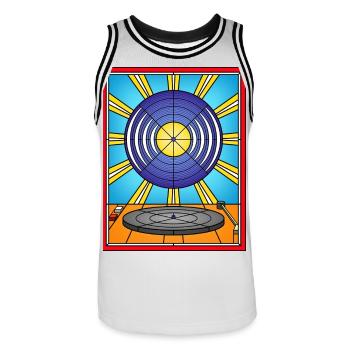 Vinyle en vitrail et platine vinyle - Maillot de basket Homme - blanc/noir - Devant - AI Model Male 185 dark (185cm)