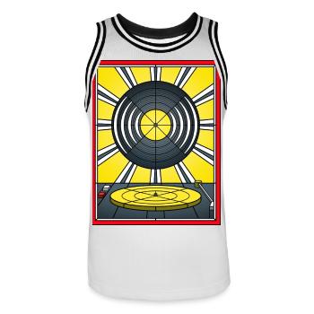 Vinyle en vitrail et platine vinyle - Maillot de basket Homme - blanc/noir - Devant - AI Model Male 185 dark (185cm)