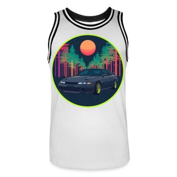 Retro 90er JDM R32 Forest Neon Moon Emblem - Männer Basketball-Trikot - Weiß/Schwarz - Vorne - AI Model Male 185 dark (185cm)