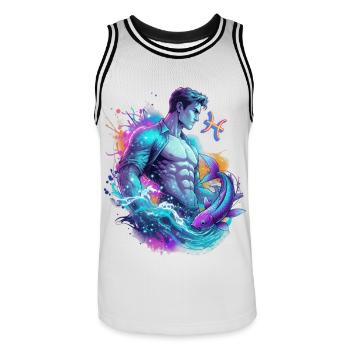 Pisces Man – Astrology Gift - Men's Basketball Jersey - white/black - Front - AI Model Male 185 dark (185cm)