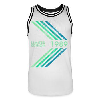 Édition limitée 1989 Anniversaire masculin féminin - Maillot de basket Homme - blanc/noir - Devant - AI Model Male 185 dark (185cm)