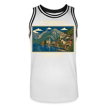 Österreich Hallstatt Vintage Reisemarke - Männer Basketball-Trikot - Weiß/Schwarz - Vorne - AI Model Male 185 dark (185cm)