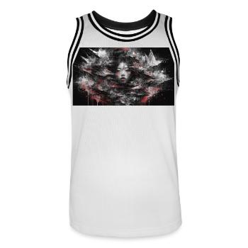 Dark Asia Punk Art Frau Porträt T-Shirt Bild - Männer Basketball-Trikot - Weiß/Schwarz - Vorne - AI Model Male 185 dark (185cm)