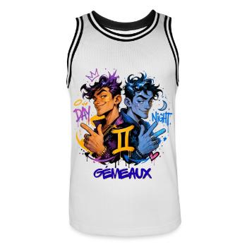 Gémeaux Homme – Cadeau Astrologie - Maillot de basket Homme - blanc/noir - Devant - AI Model Male 185 dark (185cm)