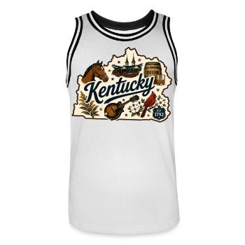 Vintage-Kentucky Bluegrass-Bourbon-Aufkleber - Männer Basketball-Trikot - Weiß/Schwarz - Vorne - AI Model Male 185 dark (185cm)