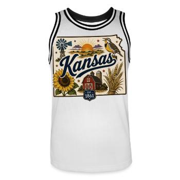 Kansas Sunflower State Vintage Reiseaufkleber - Männer Basketball-Trikot - Weiß/Schwarz - Vorne - AI Model Male 185 dark (185cm)