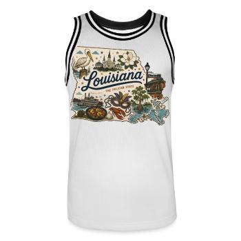 Louisiana Pelican State Vintage Reiseaufkleber - Männer Basketball-Trikot - Weiß/Schwarz - Vorne - AI Model Male 185 dark (185cm)