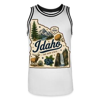 Idaho The Gem State Vintage Travel Aufkleber - Männer Basketball-Trikot - Weiß/Schwarz - Vorne - AI Model Male 185 dark (185cm)