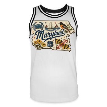 Maryland Vintage Staatsflagge & Krabbenaufkleber - Männer Basketball-Trikot - Weiß/Schwarz - Vorne - AI Model Male 185 dark (185cm)