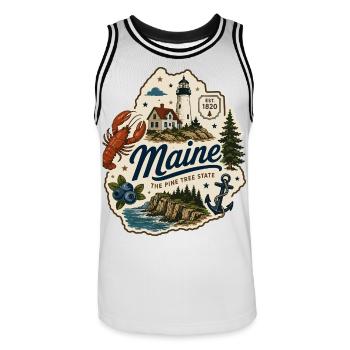 Maine Pine Tree State Vintage Küstenaufkleber - Männer Basketball-Trikot - Weiß/Schwarz - Vorne - AI Model Male 185 dark (185cm)