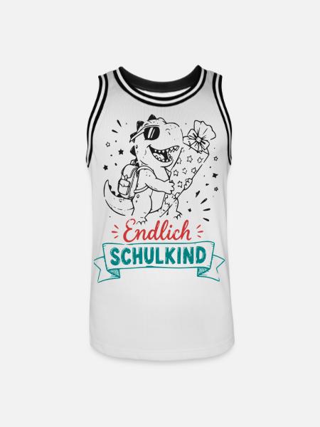 Endlich Schulkind Dino - Männer Basketball-Trikot - Weiß/Schwarz