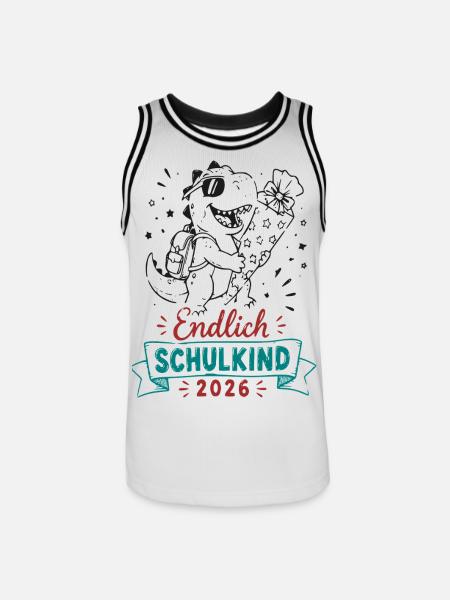 Endlich Schulkind 2026 Dino Feier - Männer Basketball-Trikot - Weiß/Schwarz