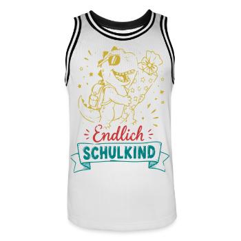 Endlich Schulkind Dino mit Blume - Männer Basketball-Trikot - Weiß/Schwarz - Vorne - AI Model Male 185 dark (185cm)