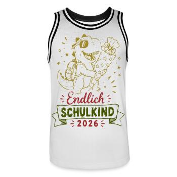 Endlich Schulkind 2026 Dino - Männer Basketball-Trikot - Weiß/Schwarz - Vorne - AI Model Male 185 dark (185cm)