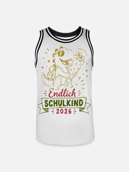 Endlich Schulkind 2026 Dino - Männer Basketball-Trikot - Weiß/Schwarz
