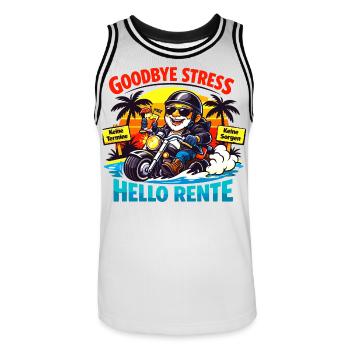 Schluss mit Stress: Hallo Rente - Männer Basketball-Trikot - Weiß/Schwarz - Vorne - AI Model Male 185 dark (185cm)