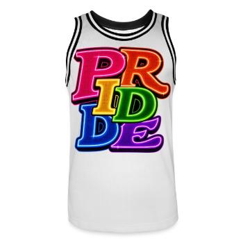 Pride LGBTQ Neon Schrift Bunter Regenbogen CSD - Männer Basketball-Trikot - Weiß/Schwarz - Vorne - AI Model Male 185 dark (185cm)