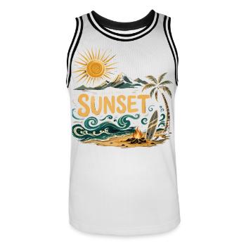 Sonnenuntergang am Strand Surf - Männer Basketball-Trikot - Weiß/Schwarz - Vorne - AI Model Male 185 dark (185cm)