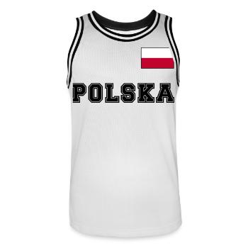 Polen Trikot Look – POLSKA mit Fahne bzw. Flagge - Männer Basketball-Trikot - Weiß/Schwarz - Vorne - AI Model Male 185 dark (185cm)