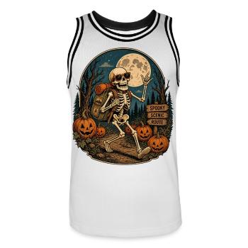 Fan rétro rétro d’extérieur vintage de citrouille squelette d’Halloween - Maillot de basket Homme - blanc/noir - Devant - AI Model Male 185 dark (185cm)