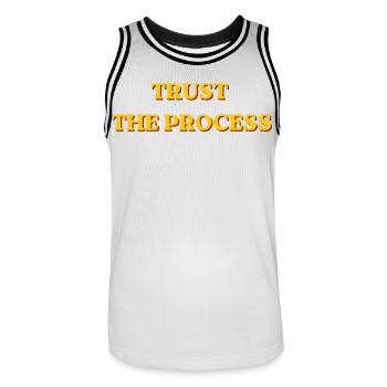 Trust The Process Motivational Retro Typography - Men's Basketball Jersey - white/black - Front - AI Model Male 185 dark (185cm)