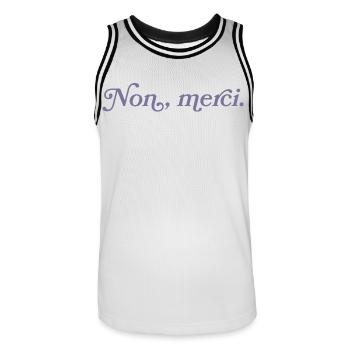 Non, merci – French Minimalism - Men's Basketball Jersey - white/black - Front - AI Model Male 185 dark (185cm)