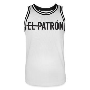 El Patron – Latino Style Print - Men's Basketball Jersey - white/black - Front - AI Model Male 185 dark (185cm)