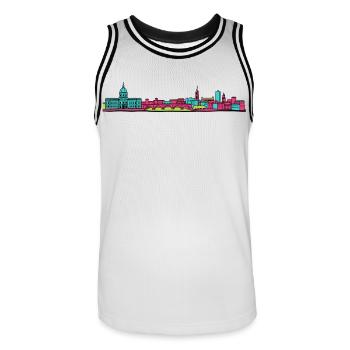 Toulouse City Skyline Basilique Line Art - Men's Basketball Jersey - white/black - Front - AI Model Male 185 dark (185cm)