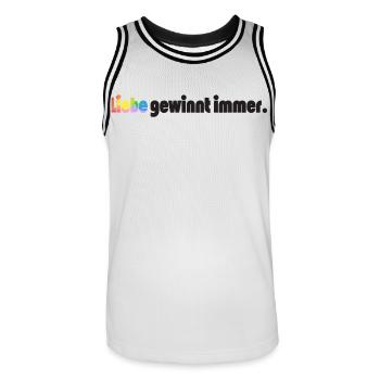 Liebe gewinnt immer Frieden Statement Vielfalt - Männer Basketball-Trikot - Weiß/Schwarz - Vorne - AI Model Male 185 dark (185cm)