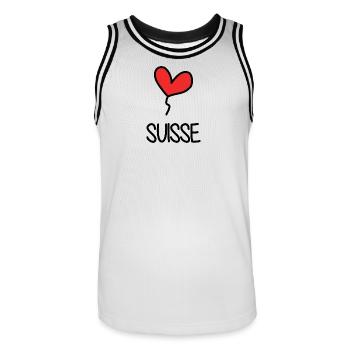 SCHWEIZ. LAND. GENF. HUMOR. FLAGGE - Männer Basketball-Trikot - Weiß/Schwarz - Vorne - AI Model Male 185 dark (185cm)