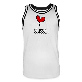 SCHWEIZ. HUMOR. LAND. FLAGGE. GENF. LAUSANNE - Männer Basketball-Trikot - Weiß/Schwarz - Vorne - AI Model Male 185 dark (185cm)