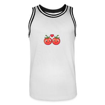 Couple de tomates amour coeur Saint-Valentin - Maillot de basket Homme - blanc/noir - Devant - AI Model Male 185 dark (185cm)