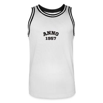 Anno 1957 Birthday Year of birth - Men's Basketball Jersey - white/black - Front - AI Model Male 185 dark (185cm)