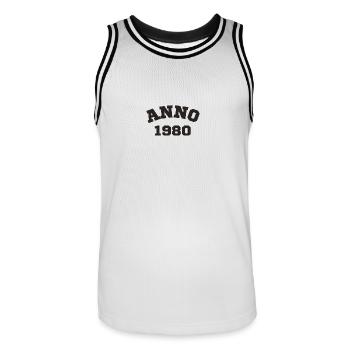 Anno 1980 Birthday Year of birth - Men's Basketball Jersey - white/black - Front - AI Model Male 185 dark (185cm)