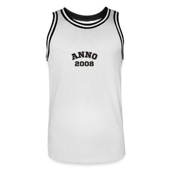 Anno 2008 Geburtstag Geburtsjahr - Männer Basketball-Trikot - Weiß/Schwarz - Vorne - AI Model Male 185 dark (185cm)