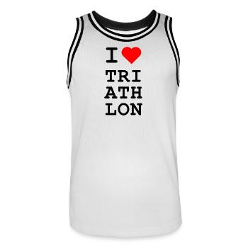 J’adore le triathlon - Design de cœur iconique - Maillot de basket Homme - blanc/noir - Devant - AI Model Male 185 dark (185cm)