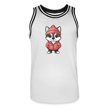 Chien Husky Hiver - Maillot de basket Homme - blanc/noir - Devant - AI Model Male 185 dark (185cm)