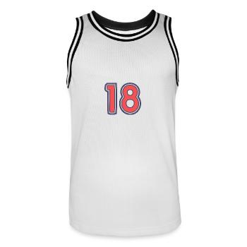 18. 18 YEARS OLD - Men's Basketball Jersey - white/black - Front - AI Model Male 185 dark (185cm)