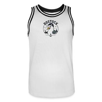 Rostock Möwe mit Pfeife - Männer Basketball-Trikot - Weiß/Schwarz - Vorne - AI Model Male 185 dark (185cm)