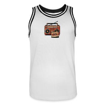 Retro boombox and cassette - Men's Basketball Jersey - white/black - Front - AI Model Male 185 dark (185cm)