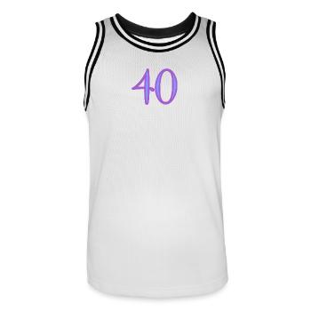 40. 40 YEARS. 40th ANNIVERSARY. 40TH ANNIVERSARY. - Men's Basketball Jersey - white/black - Front - AI Model Male 185 dark (185cm)