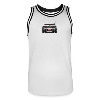 Retro Boombox Grafik - Männer Basketball-Trikot - Weiß/Schwarz - Vorne - AI Model Male 185 dark (185cm)