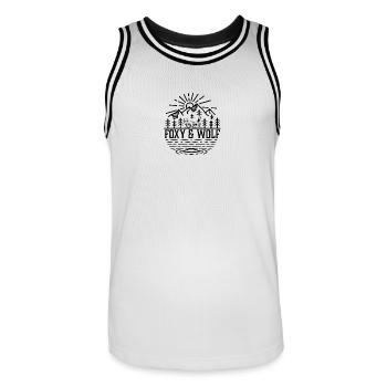 FOXY AND WOLF Pic 2 - Männer Basketball-Trikot - Weiß/Schwarz - Vorne - AI Model Male 185 dark (185cm)