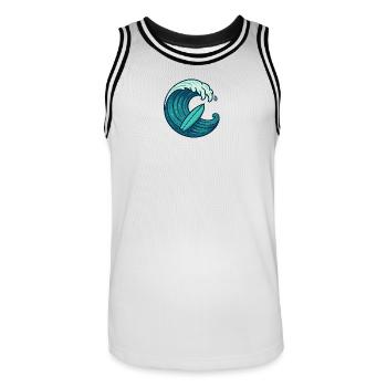 Surf Wave – Retro Surfboard Design - Men's Basketball Jersey - white/black - Front - AI Model Male 185 dark (185cm)