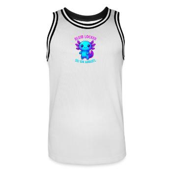 Bleib locker sei ein Axolotl | Neon Spruch Design - Männer Basketball-Trikot - Weiß/Schwarz - Vorne - AI Model Male 185 dark (185cm)