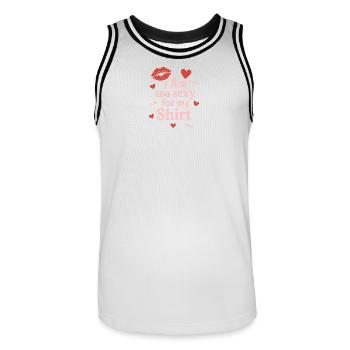 Playful confident emphasis - Men's Basketball Jersey - white/black - Front - AI Model Male 185 dark (185cm)