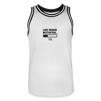„Lade Motivation 1 %“ – Lustiger Spruch fü - Männer Basketball-Trikot - Weiß/Schwarz - Vorne - AI Model Male 185 dark (185cm)
