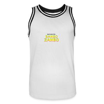 Heute Richtig: RAMBO ZAMBO - Männer Basketball-Trikot - Weiß/Schwarz - Vorne - AI Model Male 185 dark (185cm)