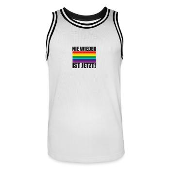 Nie Wieder Ist Jetzt Spruch Schriftzug - Männer Basketball-Trikot - Weiß/Schwarz - Vorne - AI Model Male 185 dark (185cm)